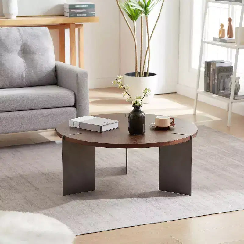 Table Basse Ronde – Noyer / Noir, Style Moderne