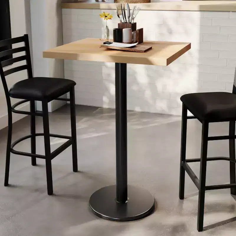 Table de salle à manger haute – Plateau marron foncé ou naturel / Base noire, 4 places