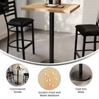 Table de salle à manger haute – Plateau marron foncé ou naturel / Base noire, 4 places