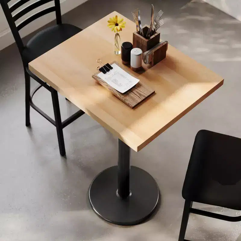 Table de salle à manger haute – Plateau marron foncé ou naturel / Base noire, 4 places