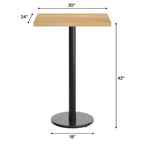 Table de salle à manger haute – Plateau marron foncé ou naturel / Base noire, 4 places