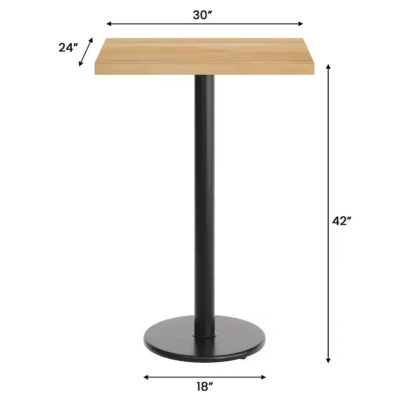 Table de salle à manger haute – Plateau marron foncé ou naturel / Base noire, 4 places