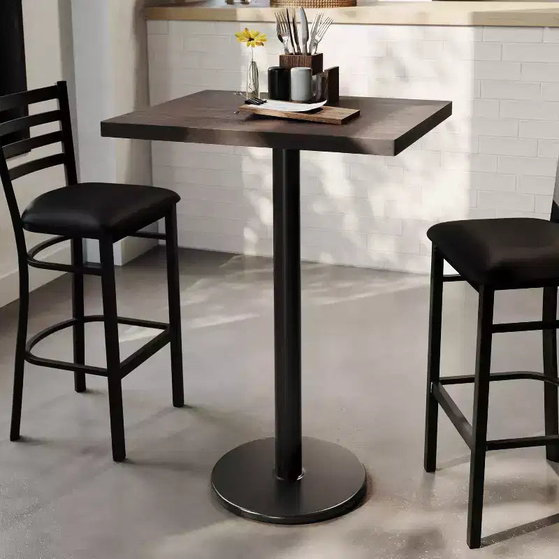 Table de salle à manger haute – Plateau marron foncé ou naturel / Base noire, 4 places