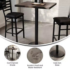 Table de salle à manger haute – Plateau marron foncé ou naturel / Base noire, 4 places