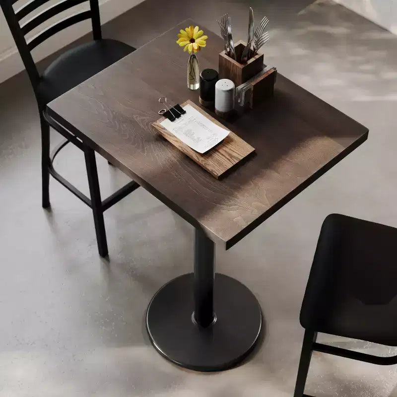 Table de salle à manger haute – Plateau marron foncé ou naturel / Base noire, 4 places
