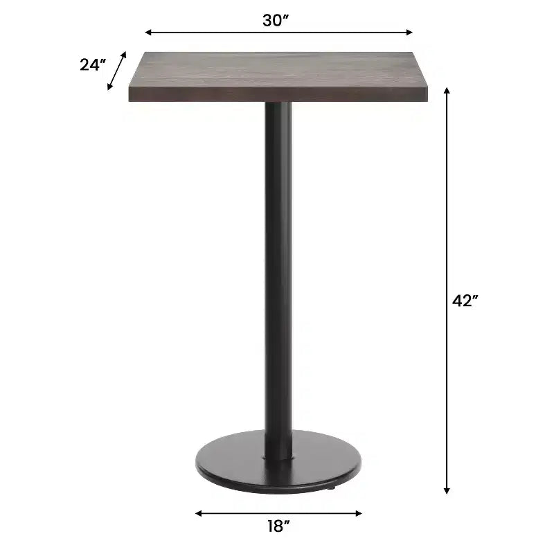 Table de salle à manger haute – Plateau marron foncé ou naturel / Base noire, 4 places