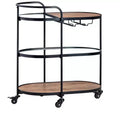 Crestview Collection Brown Solid Wood 3 Shelf Bar Cart_Server with Casters