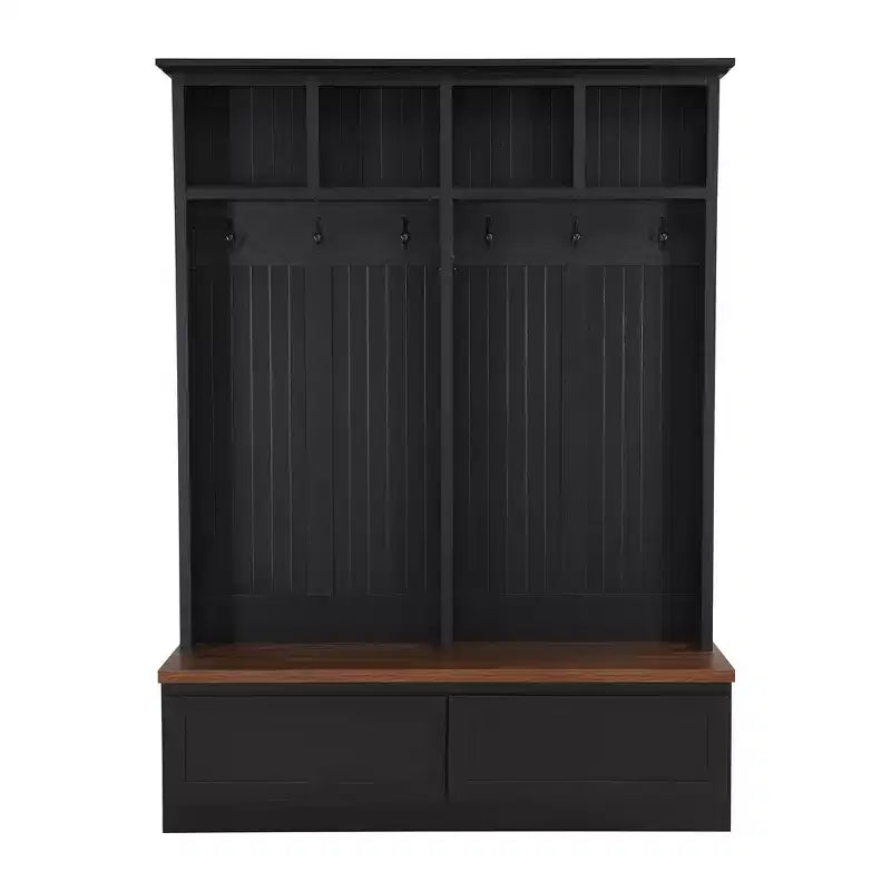 Meuble d'entrée/vestiaire de style « Farmhouse » avec banc, noir et noyer, 1 personne