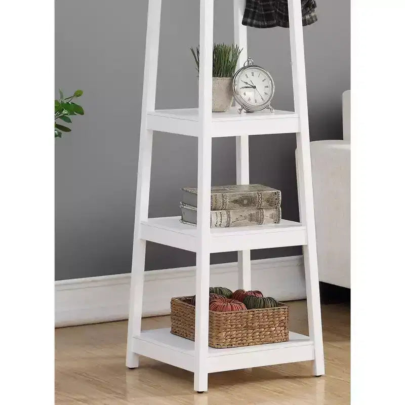 Arbre d'entrée en bois blanc avec 8 patères et 3 étagères