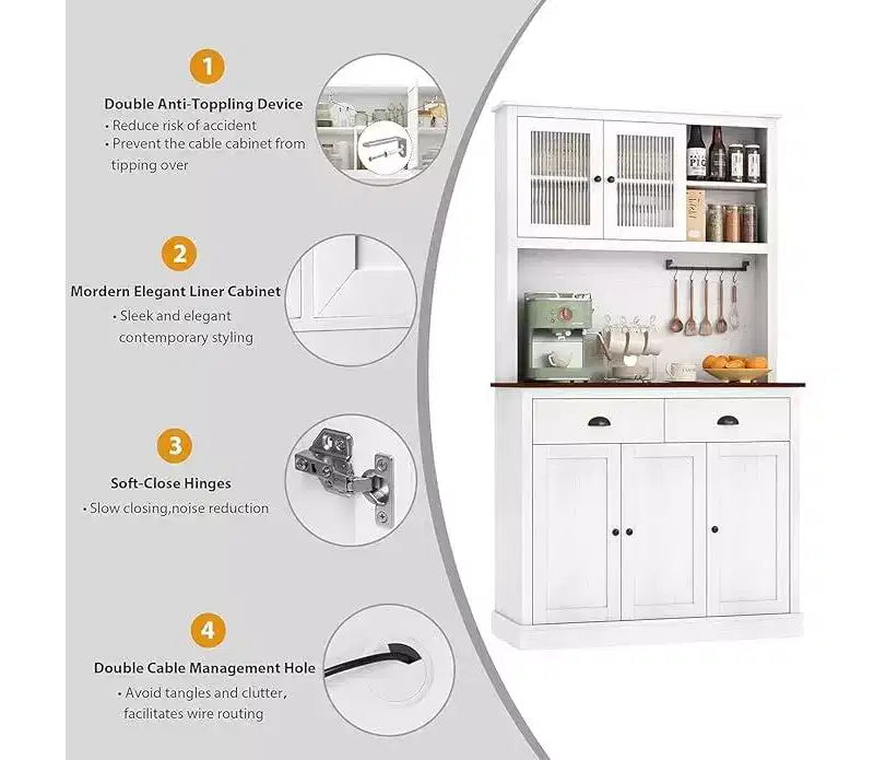 Meuble de cuisine autoportant gris et blanc, 180 cm, 5 portes, 2 tiroirs