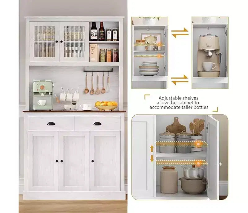 Meuble de cuisine autoportant gris et blanc, 180 cm, 5 portes, 2 tiroirs