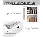Meuble de cuisine autoportant gris et blanc, 180 cm, 5 portes, 2 tiroirs