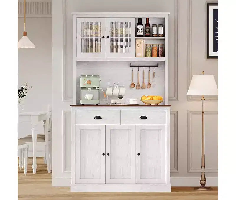 Meuble de cuisine autoportant gris et blanc, 180 cm, 5 portes, 2 tiroirs
