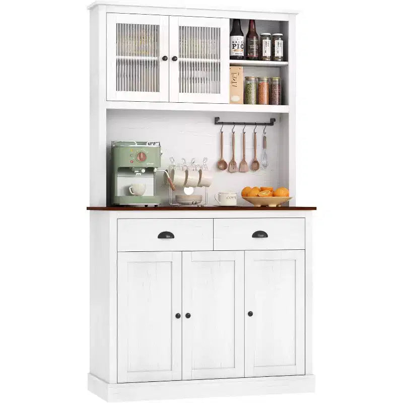 Meuble de cuisine autoportant gris et blanc, 180 cm, 5 portes, 2 tiroirs