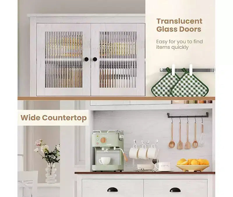 Meuble de cuisine autoportant gris et blanc, 180 cm, 5 portes, 2 tiroirs