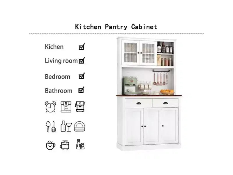 Meuble de cuisine autoportant gris et blanc, 180 cm, 5 portes, 2 tiroirs