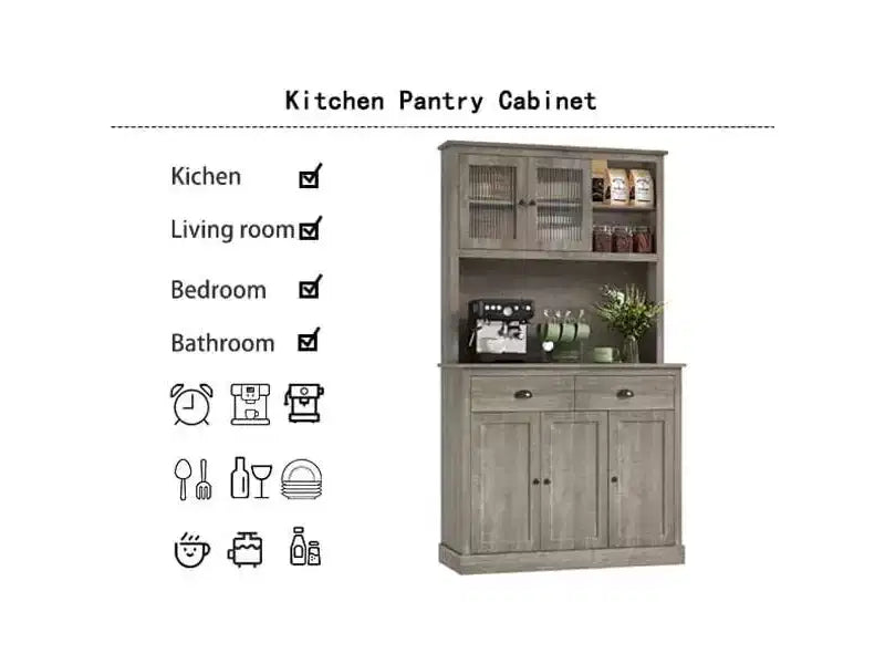 Meuble de cuisine autoportant gris et blanc, 180 cm, 5 portes, 2 tiroirs