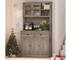Meuble de cuisine autoportant gris et blanc, 180 cm, 5 portes, 2 tiroirs
