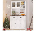 Meuble de cuisine autoportant gris et blanc, 180 cm, 5 portes, 2 tiroirs