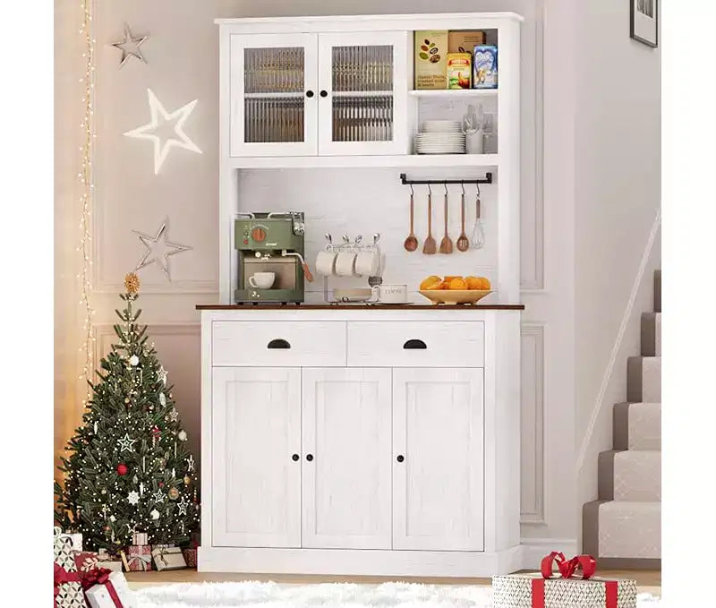 Meuble de cuisine autoportant gris et blanc, 180 cm, 5 portes, 2 tiroirs
