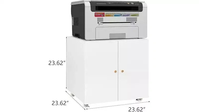 Meuble de rangement à roulettes en métal noir/blanc pour imprimante, avec armoire à 2 portes
