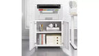 Meuble de rangement à roulettes en métal noir/blanc pour imprimante, avec armoire à 2 portes