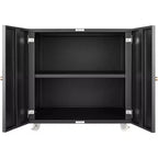 Meuble de rangement à roulettes en métal noir/blanc pour imprimante, avec armoire à 2 portes