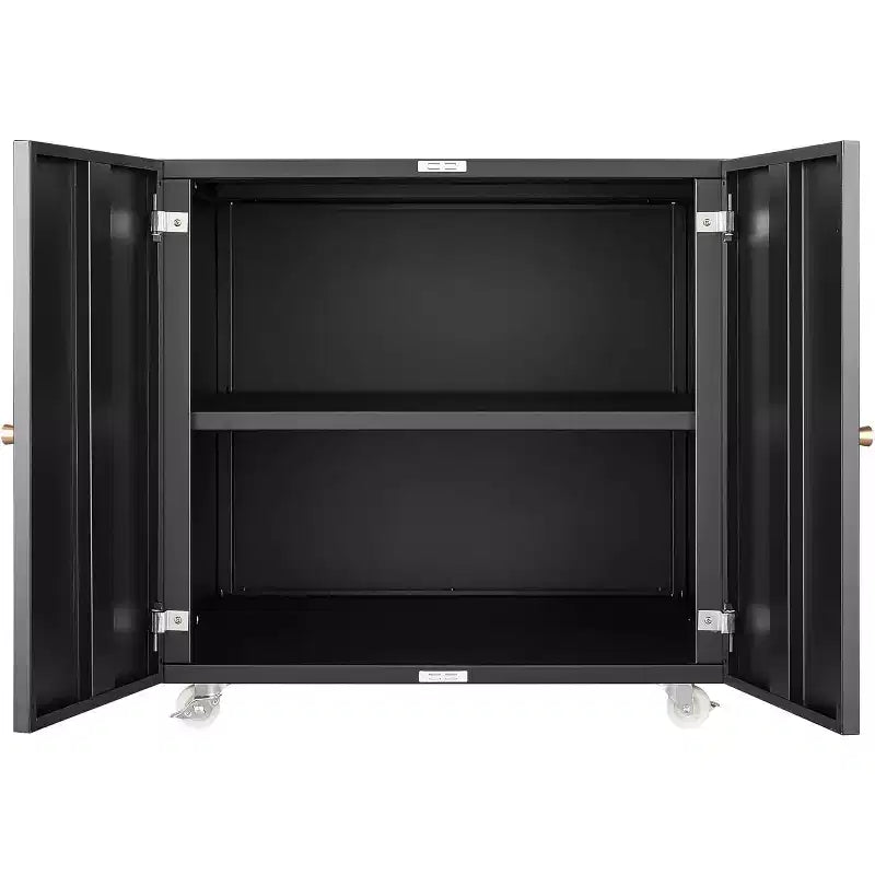 Meuble de rangement à roulettes en métal noir/blanc pour imprimante, avec armoire à 2 portes