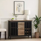 Buffet bas chêne antique et noir, 3 tiroirs 2 portes, 119 cm, 1 pièce