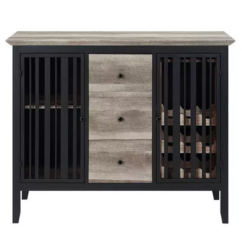 Buffet bas chêne antique et noir, 3 tiroirs 2 portes, 119 cm, 1 pièce