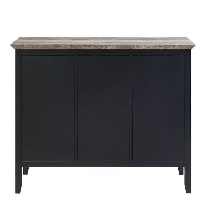 Buffet bas chêne antique et noir, 3 tiroirs 2 portes, 119 cm, 1 pièce