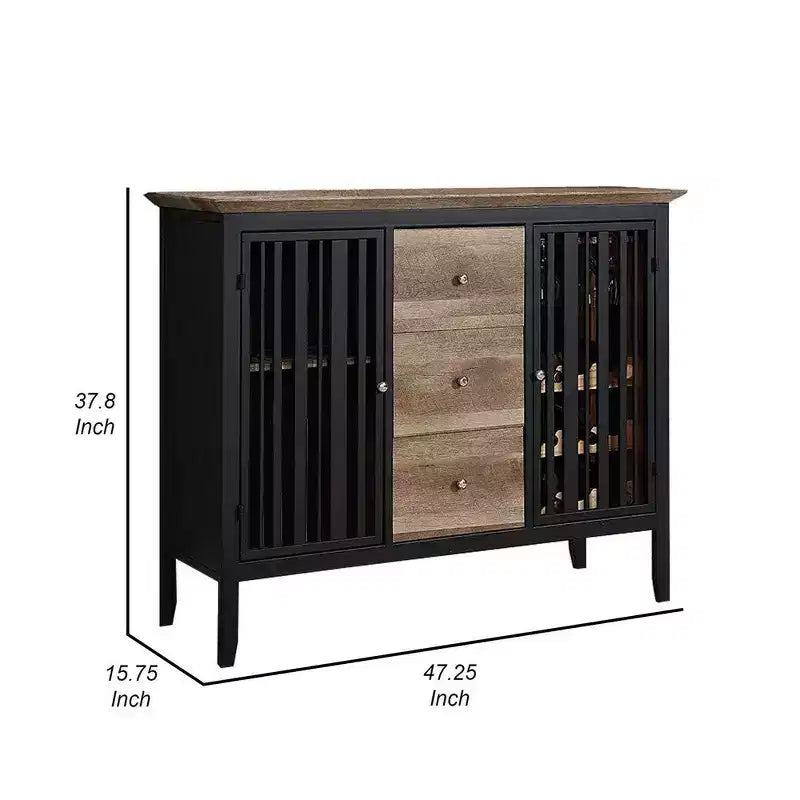 Buffet bas chêne antique et noir, 3 tiroirs 2 portes, 119 cm, 1 pièce