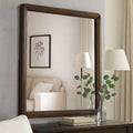 Royal Hampton Dresser Mirror, 32 Inch Rectangular Frame, Round Edges, Brown Wood