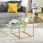 Table basse à double niveau en verre trempé doré et transparent (1 pièce)