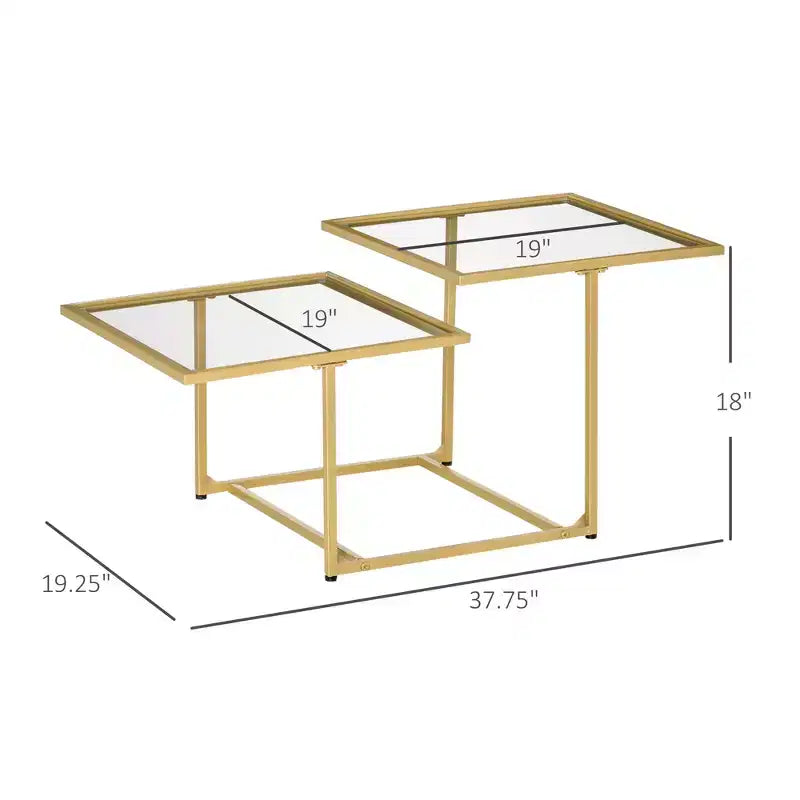 Table basse à double niveau en verre trempé doré et transparent (1 pièce)