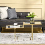 Table basse à double niveau en verre trempé doré et transparent (1 pièce)
