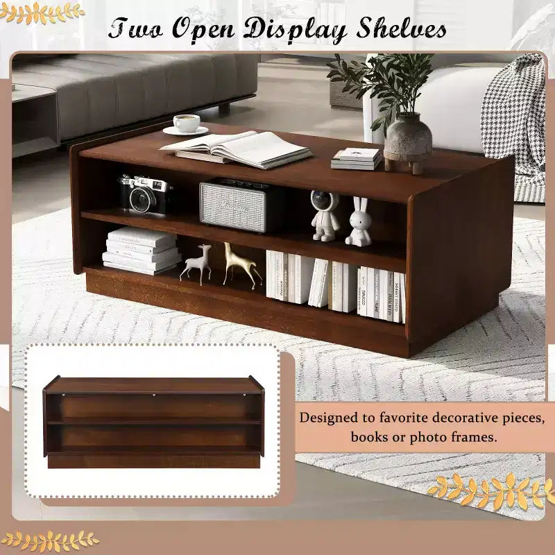 Table basse rectangulaire moderne noire/marron avec rangement, 1 personne