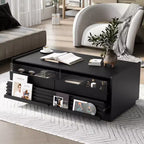Table basse rectangulaire moderne noire/marron avec rangement, 1 personne