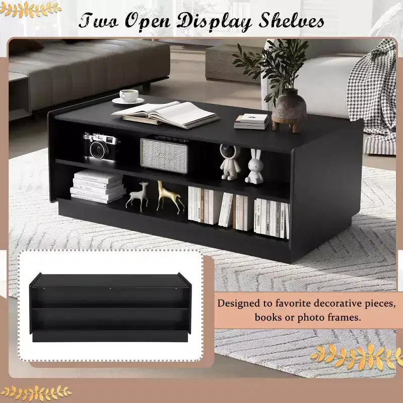 Table basse rectangulaire moderne noire/marron avec rangement, 1 personne