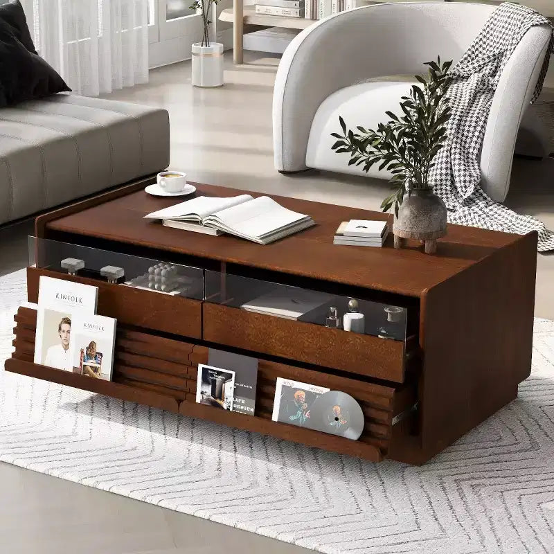 Table basse rectangulaire moderne noire/marron avec rangement, 1 personne