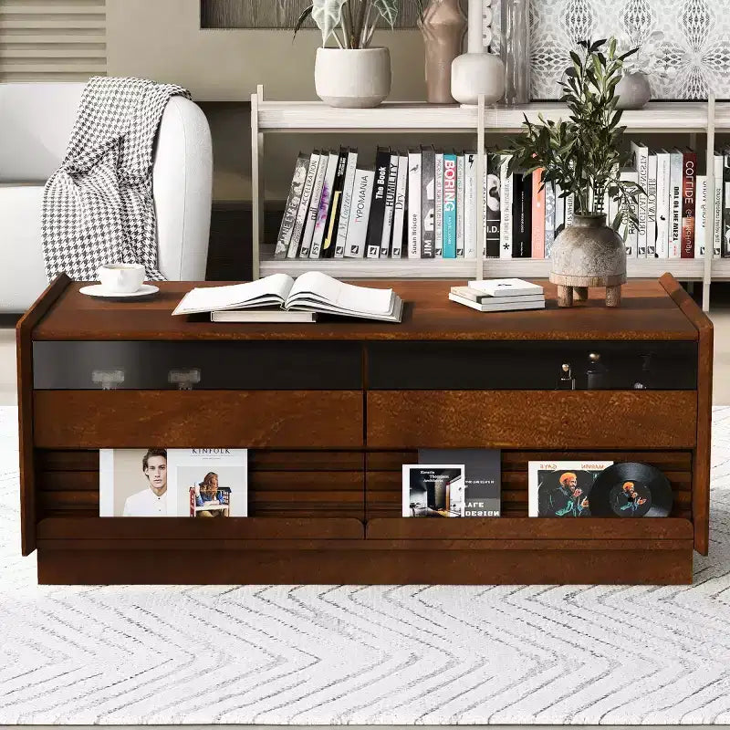 Table basse rectangulaire moderne noire/marron avec rangement, 1 personne