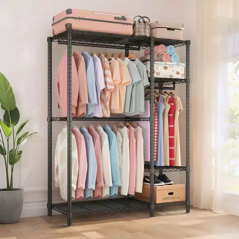 GDFStudio Batavia 76 Heavy Duty Metal Garment Rack with 6 Shelves and 3 Hanging Rods