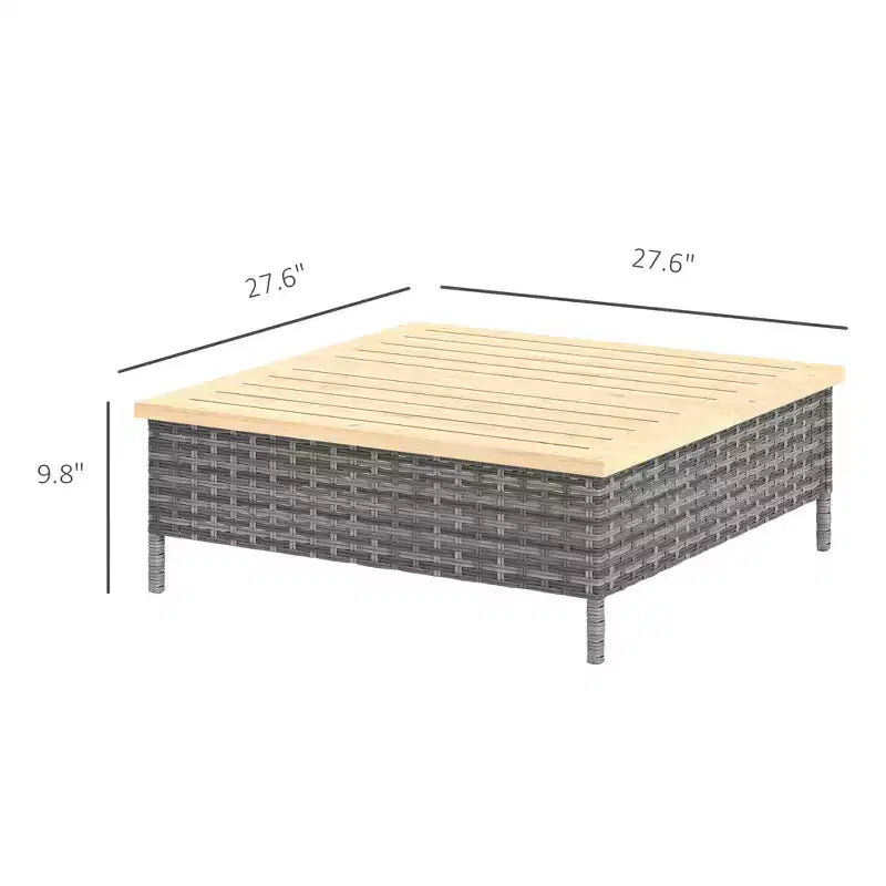 Table d'appoint d'extérieur en rotin PE – Gris / Bois naturel