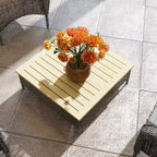 Table d'appoint d'extérieur en rotin PE – Gris / Bois naturel