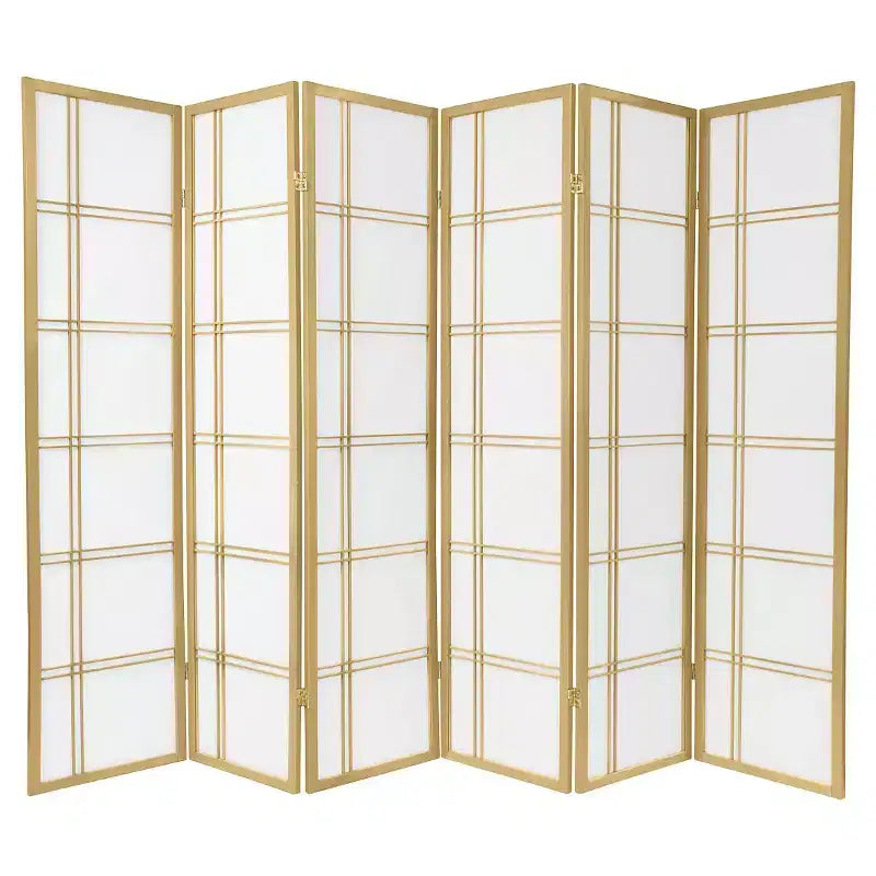 Paravent Shoji 6 panneaux en croix double – Gris / Or / Ivoire