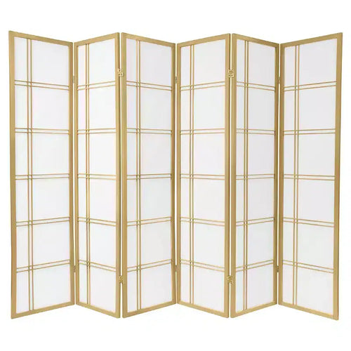 Paravent Shoji 6 panneaux en croix double – Gris / Or / Ivoire