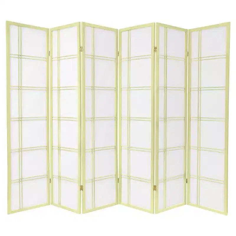 Paravent Shoji 6 panneaux en croix double – Gris / Or / Ivoire