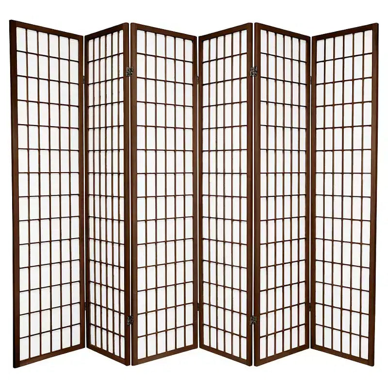 Oriental Furniture 6 ft. Tall Window Pane Shoji Screen - Walnut (6 Panels): Folding Privacy Partition