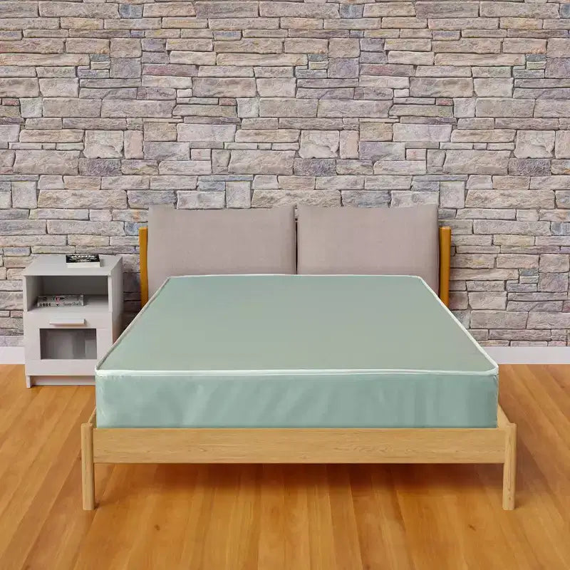 Matelas hybride à ressorts ensachés et plateau serré en vinyle blanc et vert, 1 personne