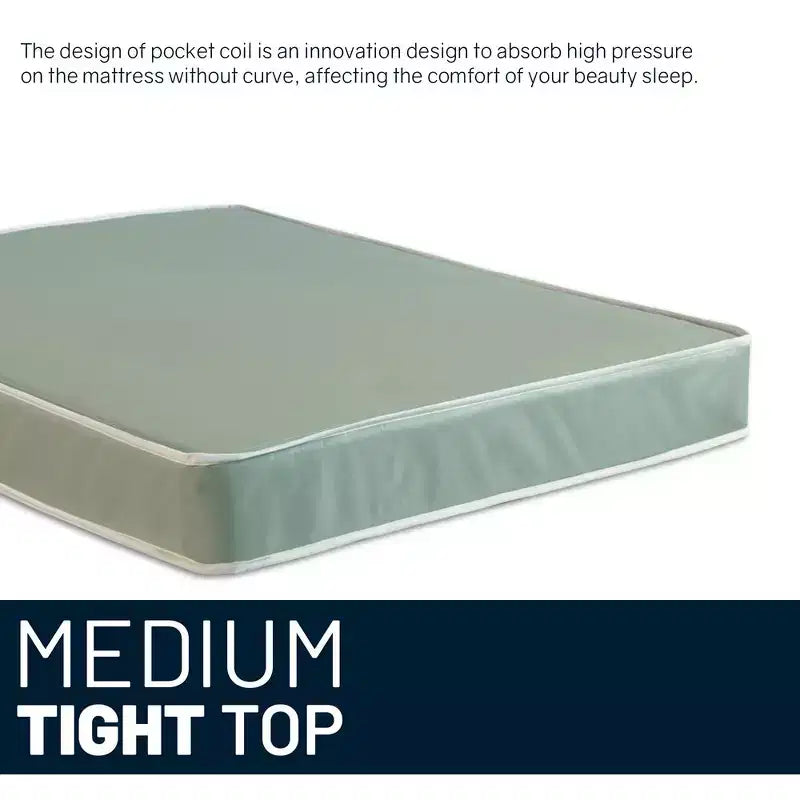 Matelas hybride à ressorts ensachés et plateau serré en vinyle blanc et vert, 1 personne